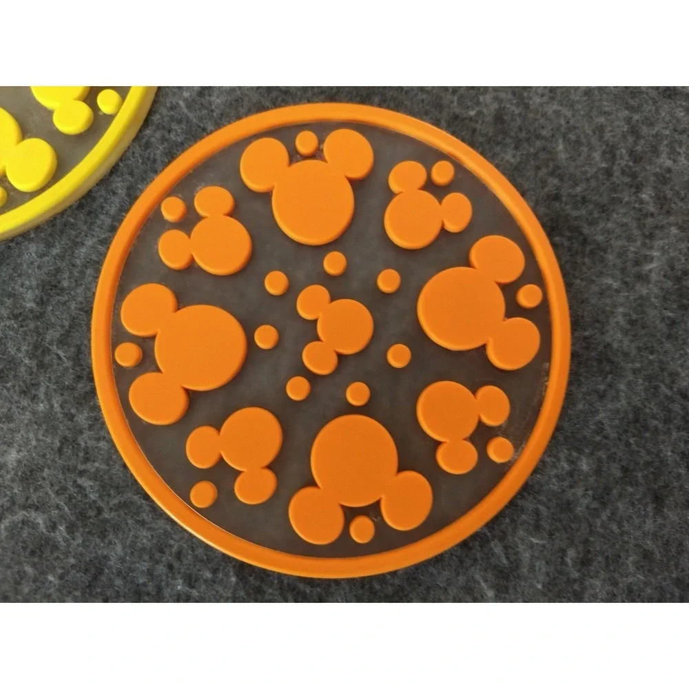 DISNEY Mickey Mouse Silicone Coasters Set/5 Mickey Ears‎ Dots 3 Colors Stackable